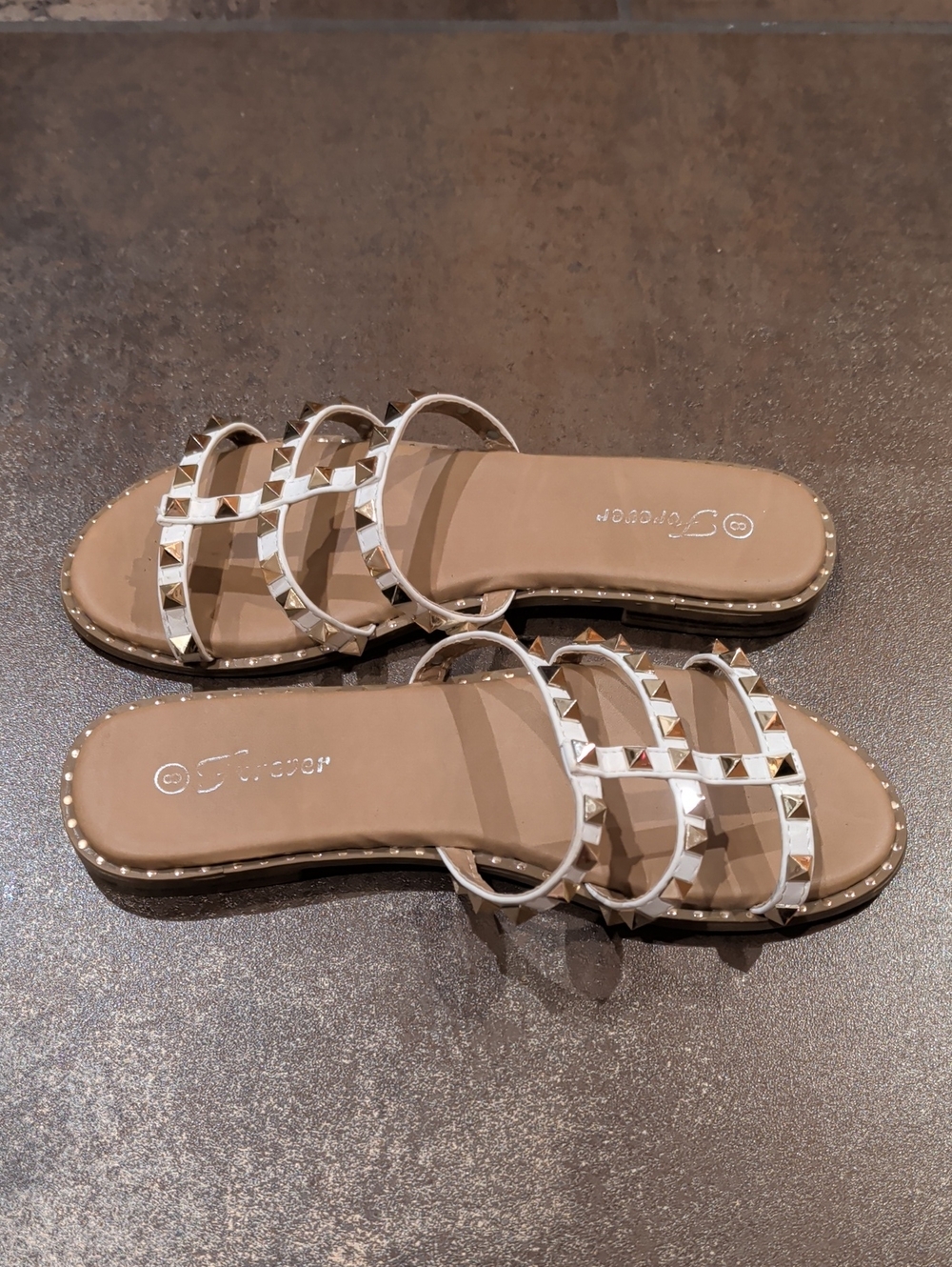 Forever 21 Nude Studded Triple-Strap Slide Sandals